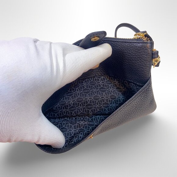 Lodis Italian Black Pebbled Leather Wristlet Wallet Clutch - Stylish & Practical - Picture 4 of 8